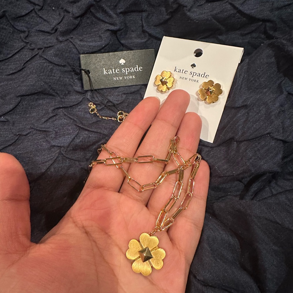 Kate Spade Gold Floral Necklace and earrings set ($210 in value)